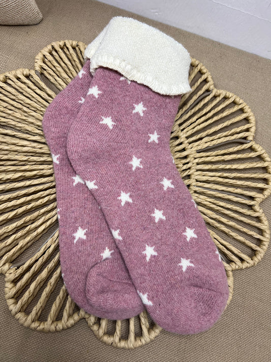 Cashmere Blend Chunky Star Socks - Pink