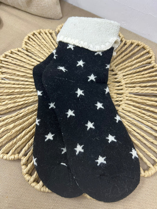 Cashmere Blend Chunky Star Socks - Black