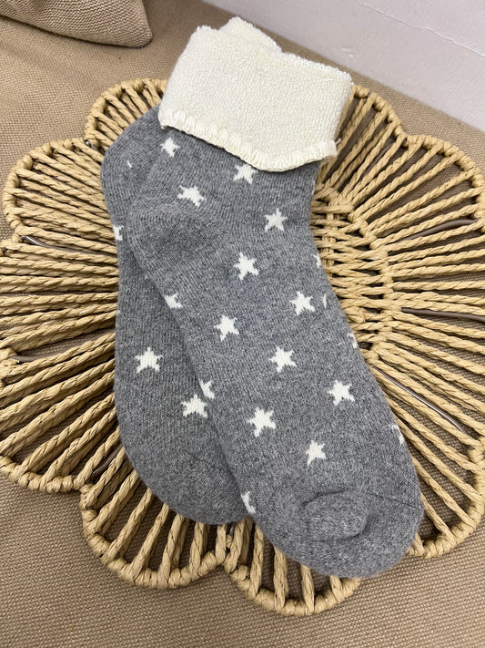 Cashmere Blend Chunky Star Socks - Light Grey