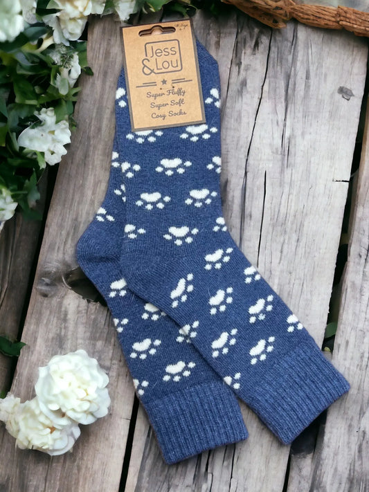 Jess & Lou Cozy Ribbed Socks - Perfect Paws Blue