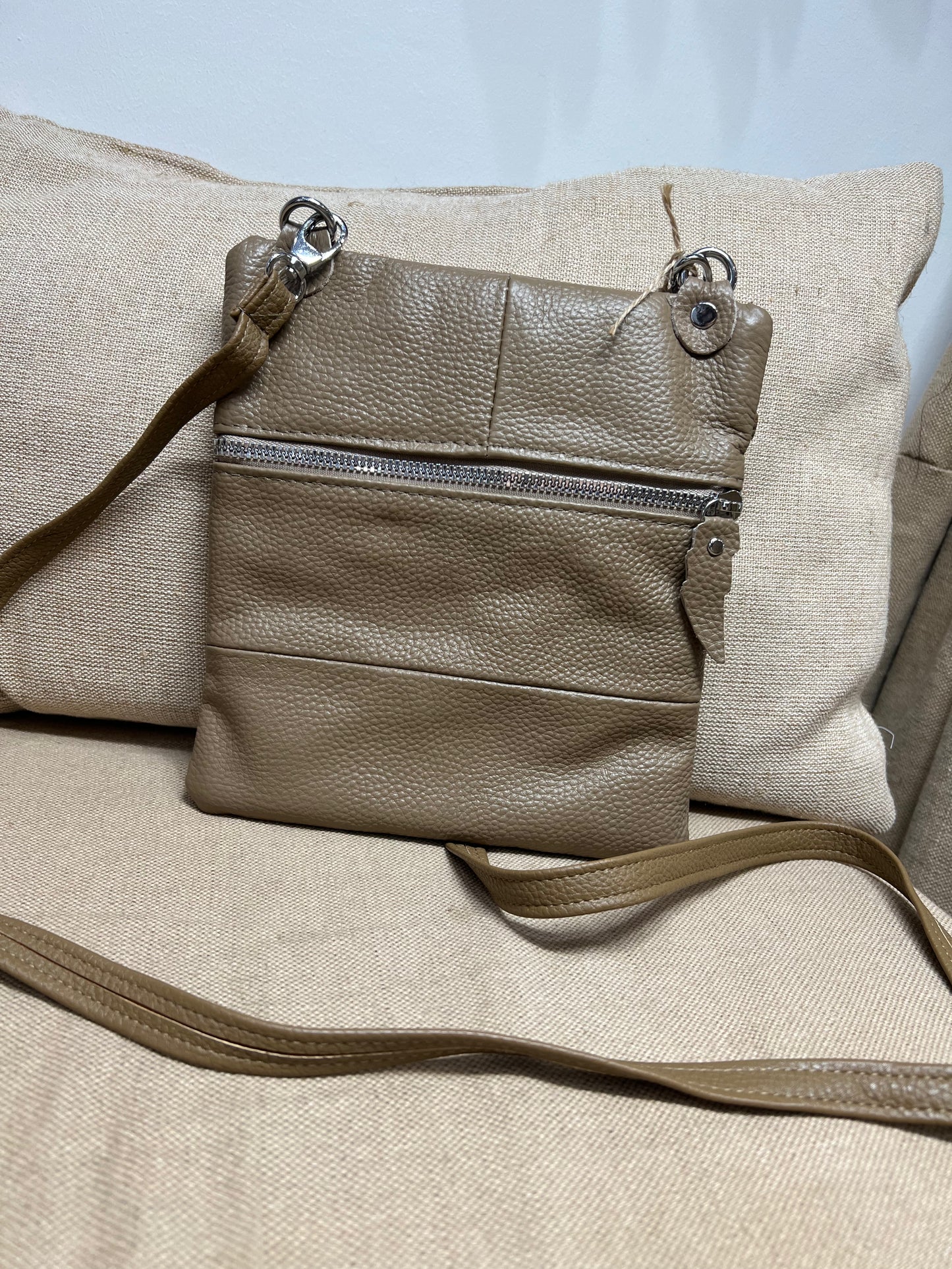 Leather Crossbody Bag - Beige