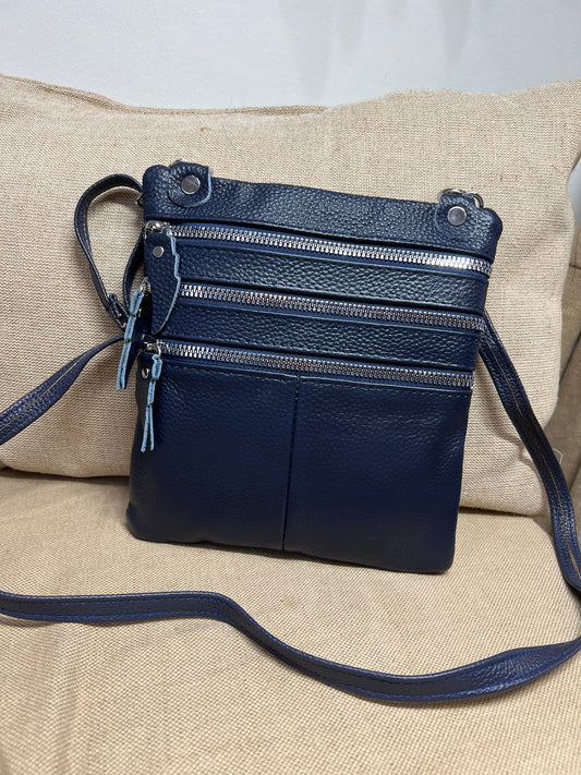 Leather Crossbody Bag - Navy