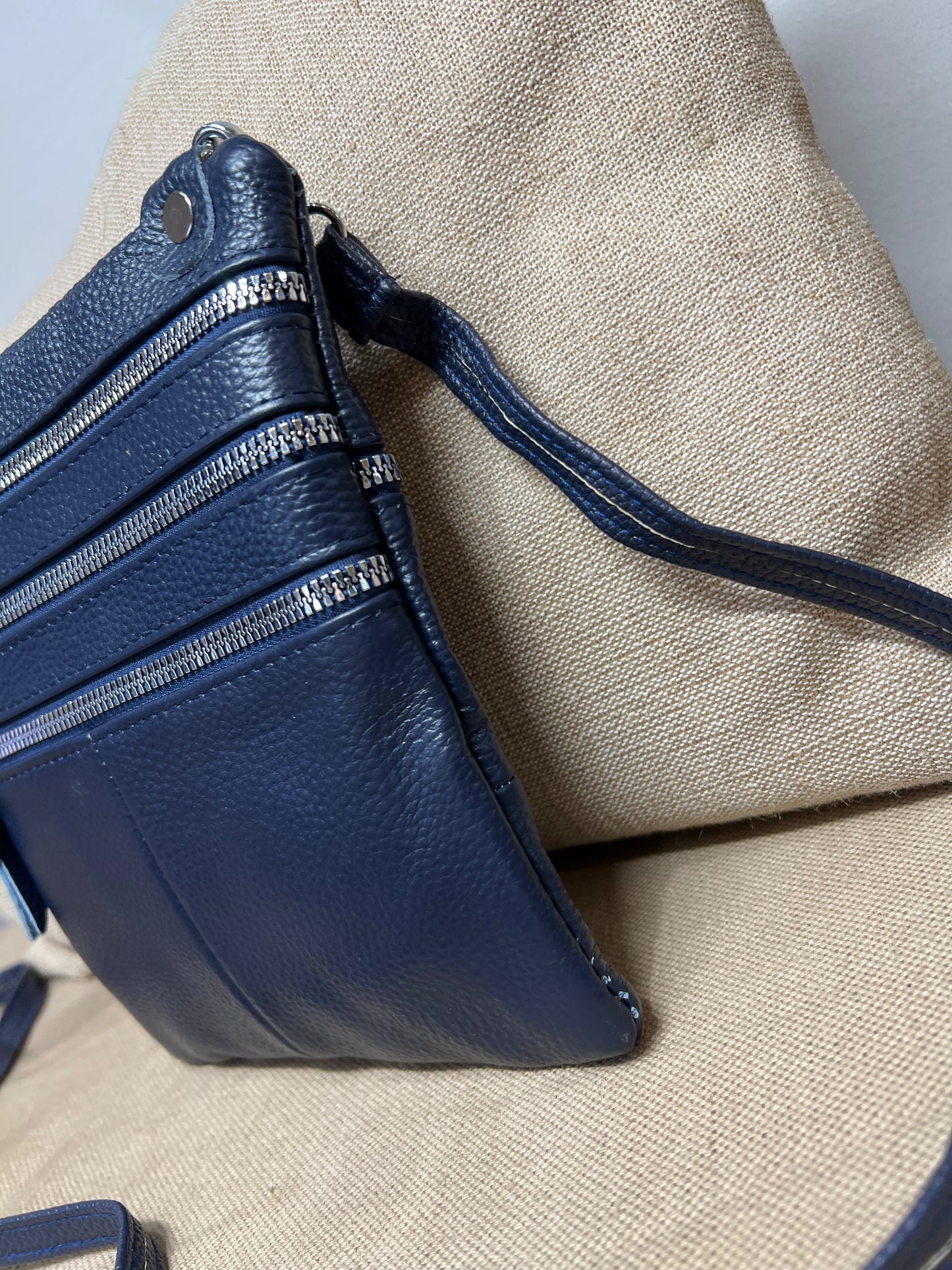 Leather Crossbody Bag - Navy
