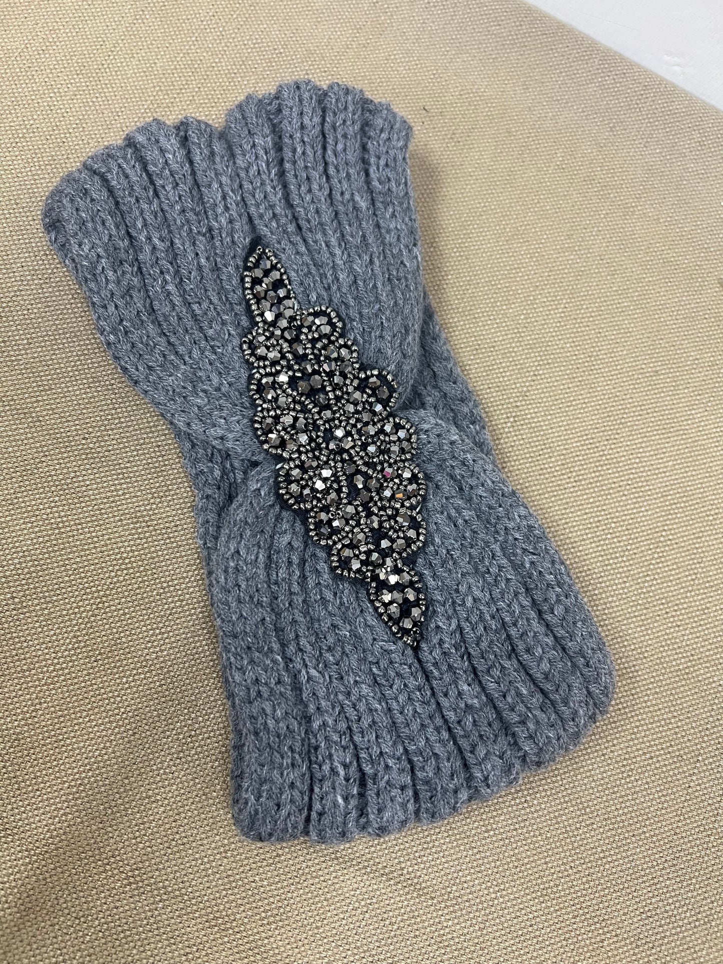 Embellished Head Warmer/Headband - Grey
