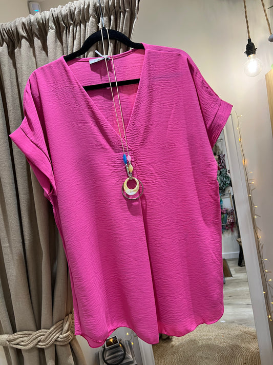 V Neck Top - Cerise
