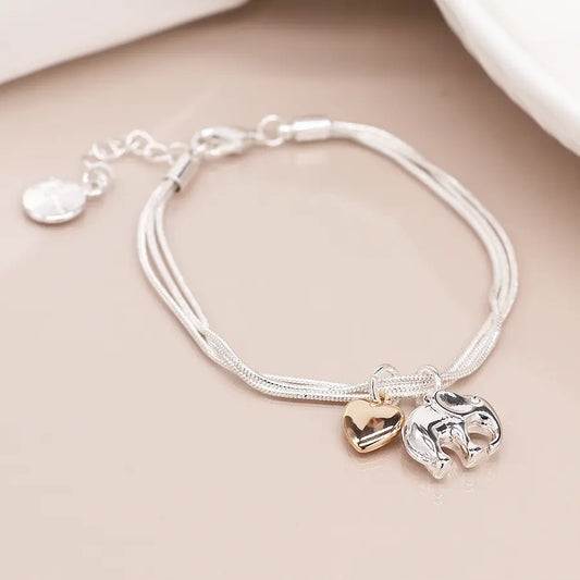 Peace Of Mind - Silver Plated Triple Strand Elephant Bracelet