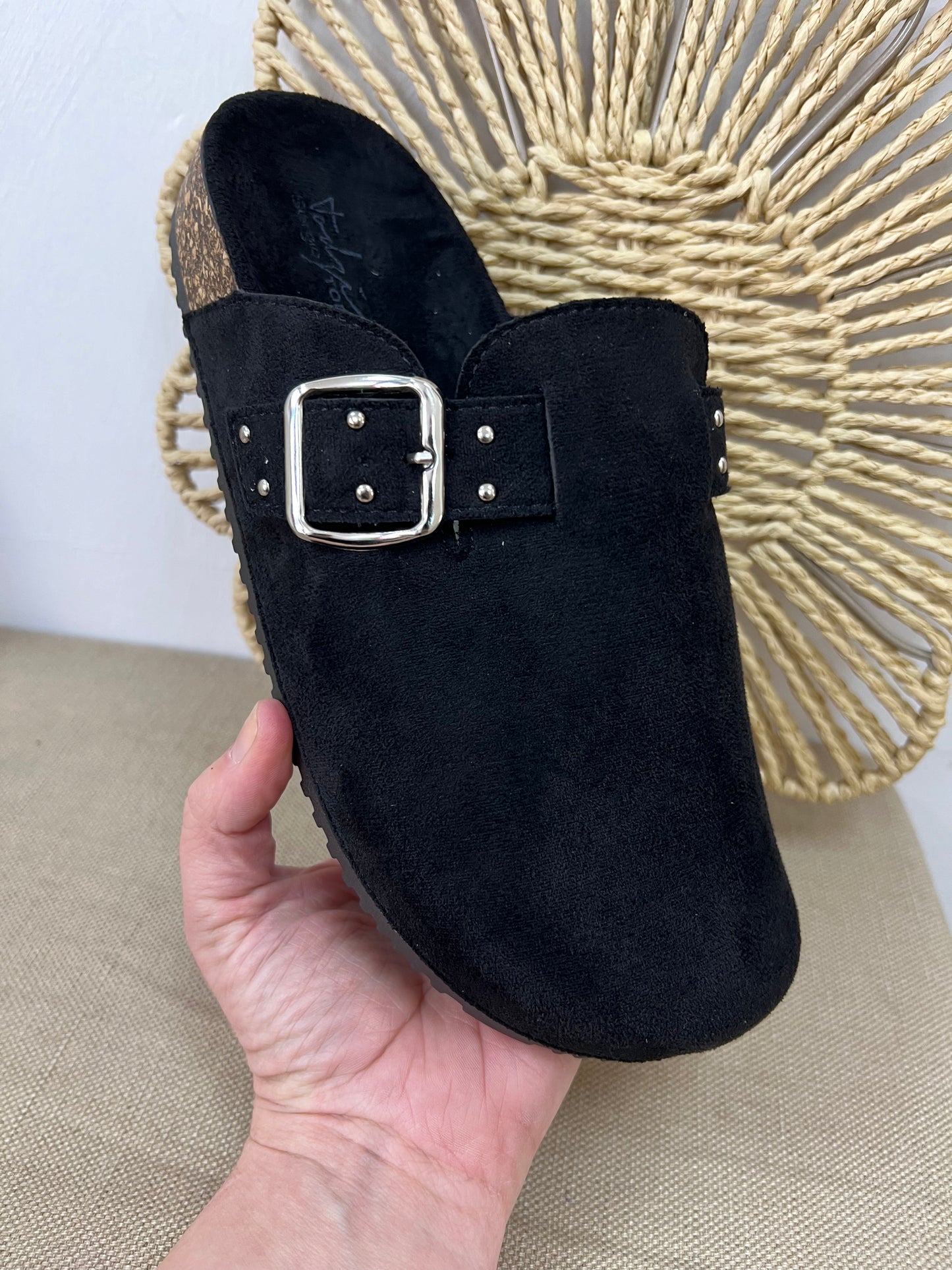 Faux Suede Mules - Black