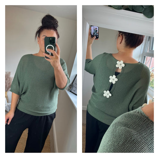 Flower Back Jumper - Khaki