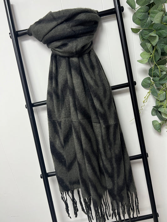 Zebra Blanket Scarf - Charcoal