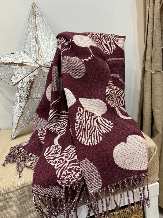 Medium Scarf - Animal Print Heart Wine