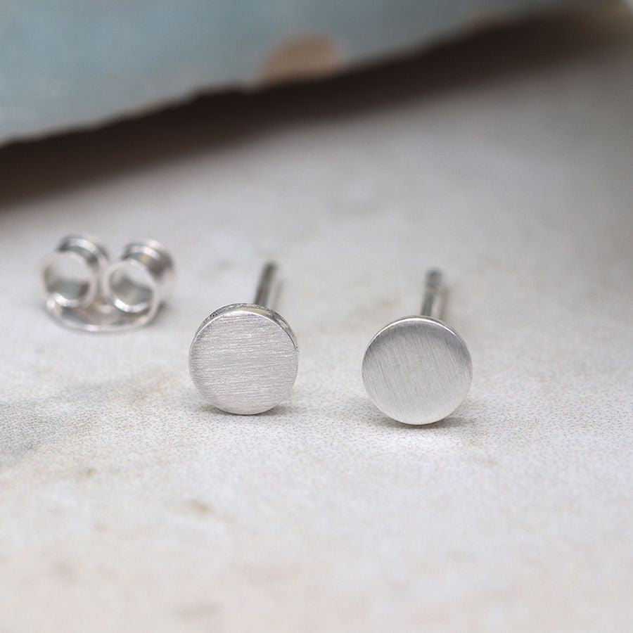 Peace Of Mind - Sterling Silver Scratched Circle Studs