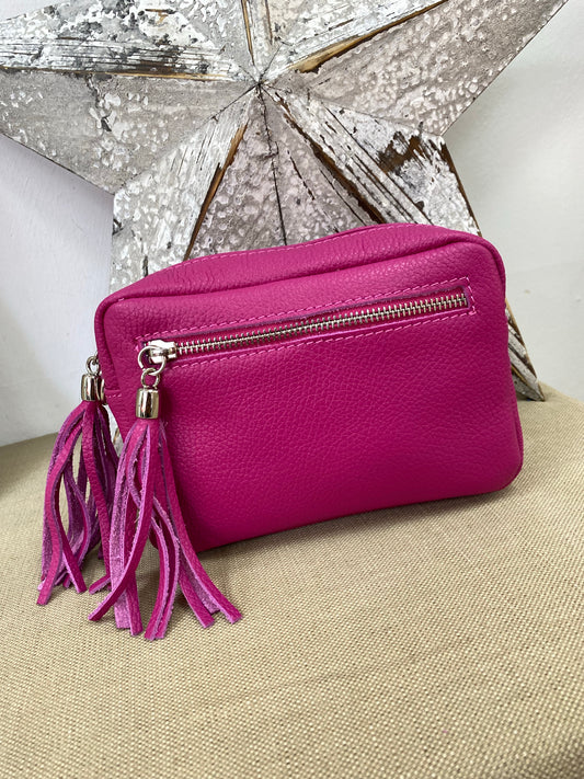 Leather Camera Bag - Cerise