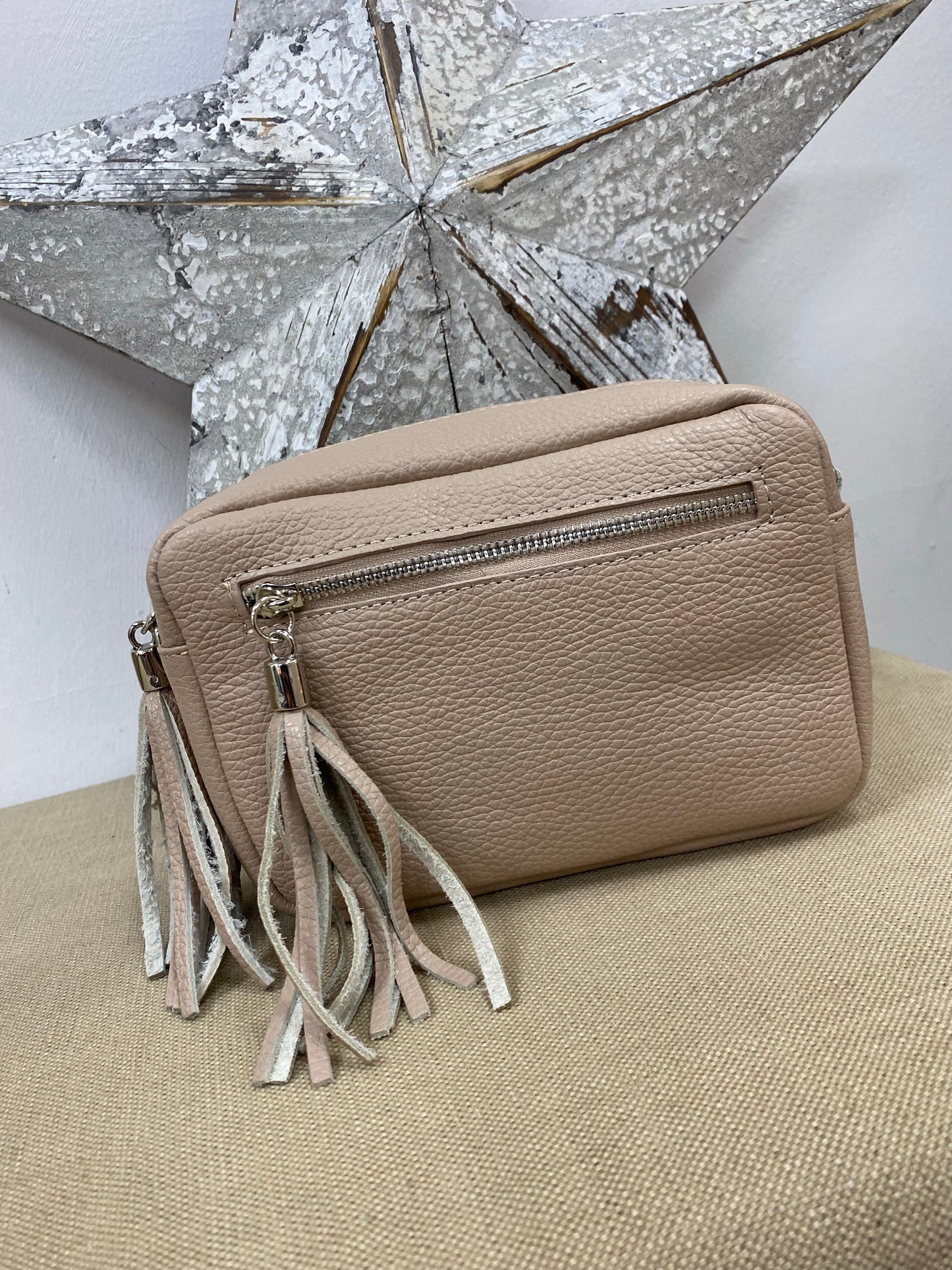 Leather Camera Bag - Nude