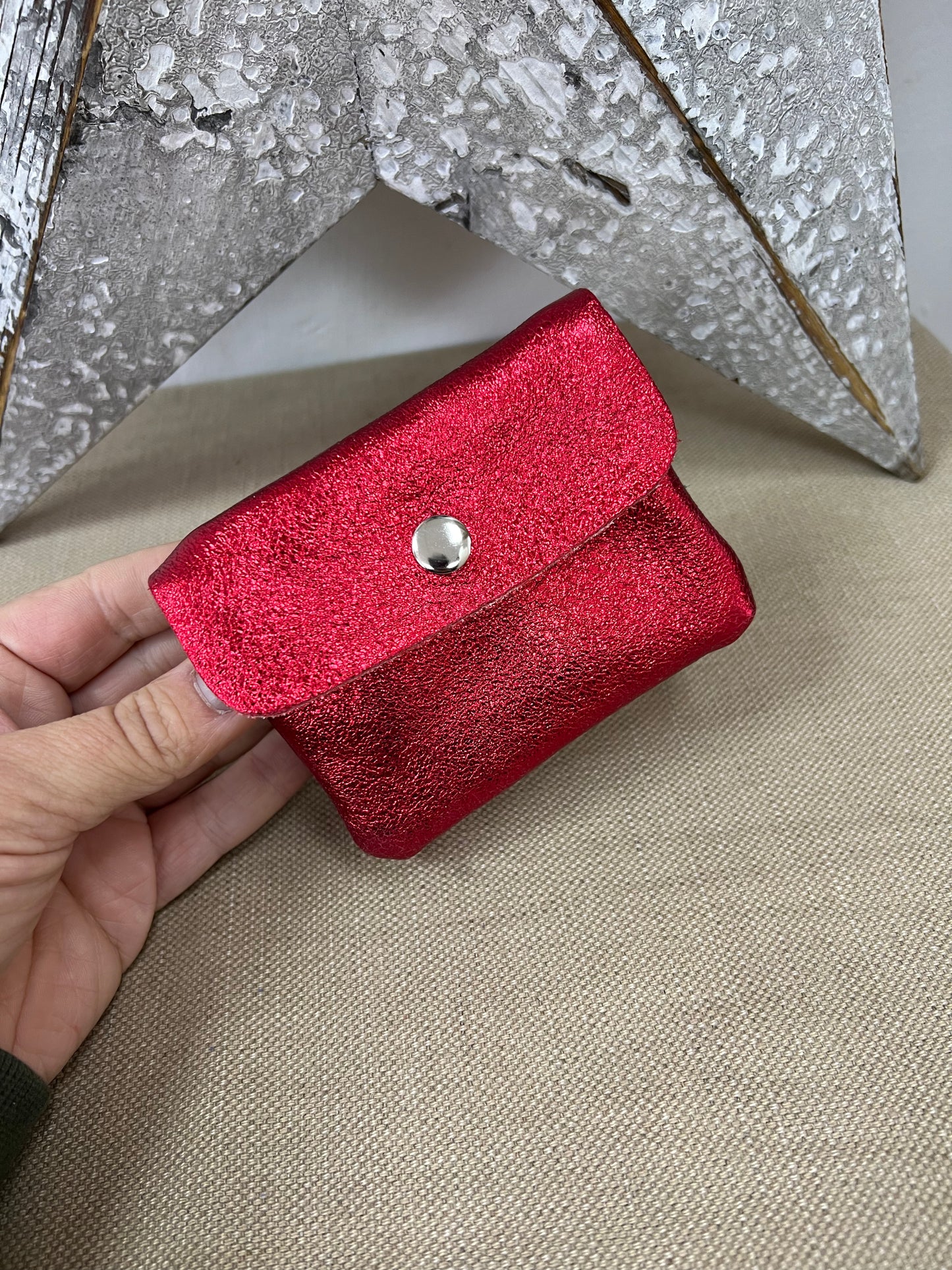 Leather Purse - Metallic Red