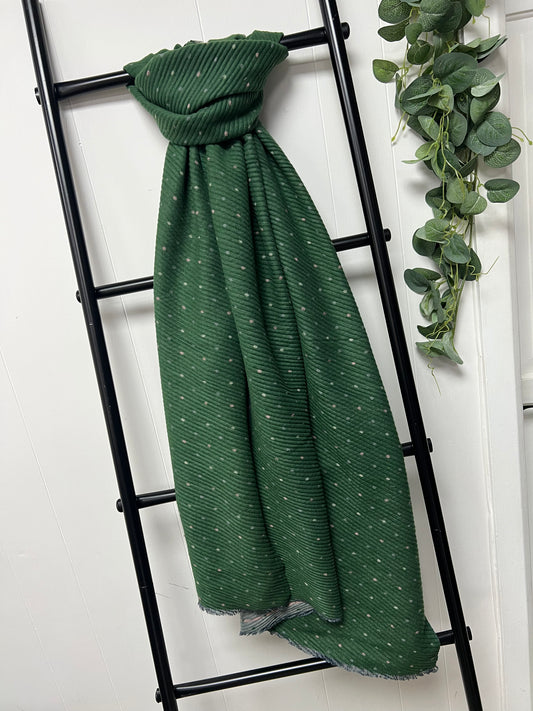 Pleated Reversible Tiny Dot Scarf - Grey/Green