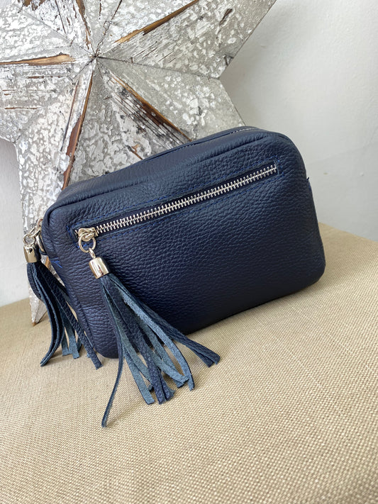 Leather Camera Bag - Navy