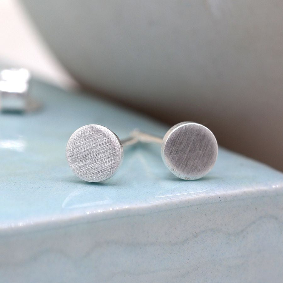 Peace Of Mind - Sterling Silver Scratched Circle Studs