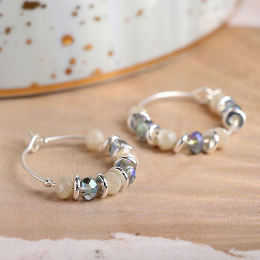 Peace Of Mind - Silver Plated Ivory Hooped Earrings