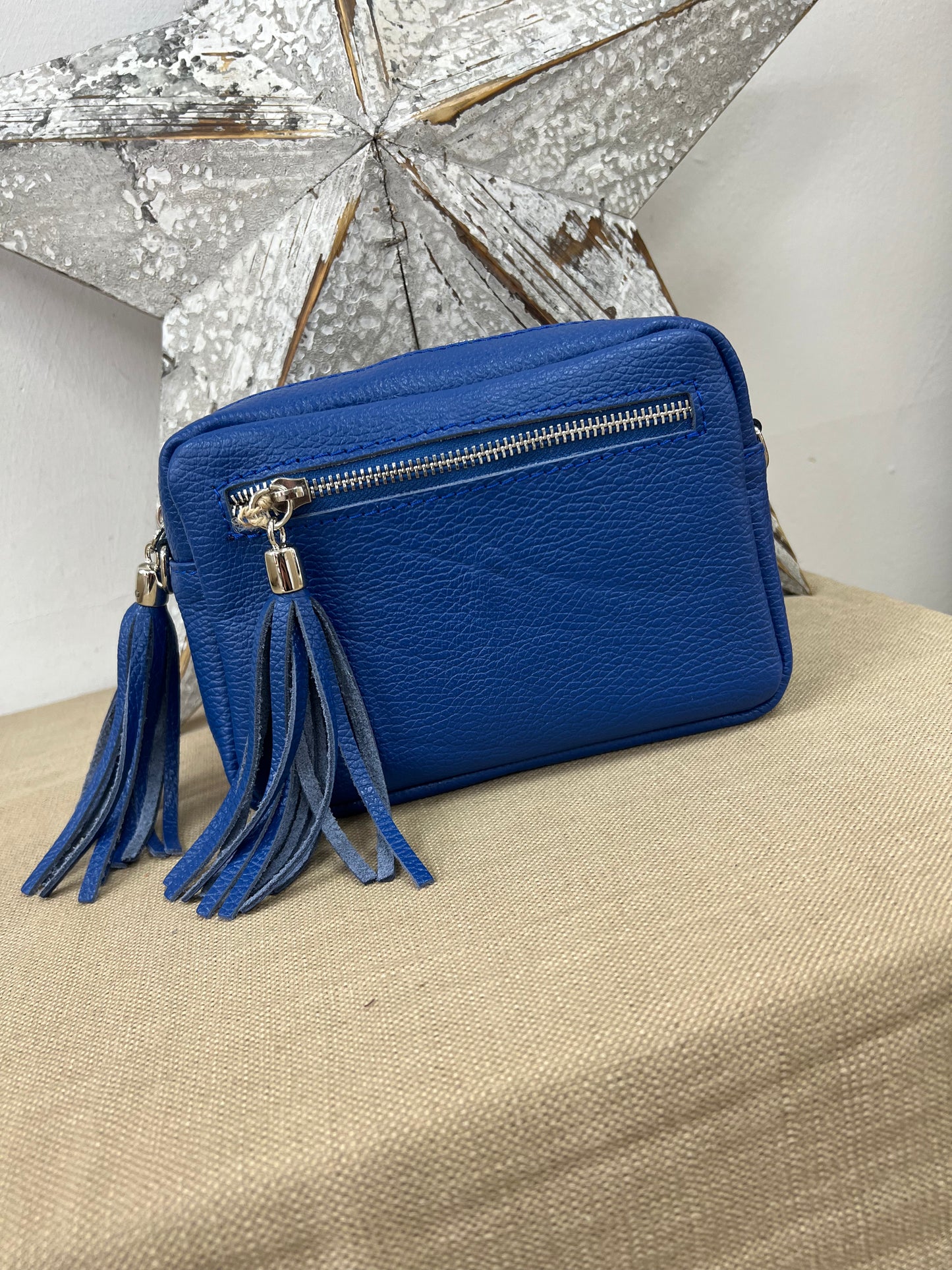 Leather Camera Bag - Cobalt